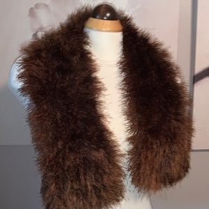 Hand made brown eyelash yarn knitted scarf